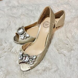 I. Miller Gold Embellished Peep-Toe Flats